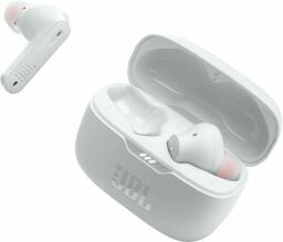 White JBL Tune 230NC TWS wireless earbuds on white background