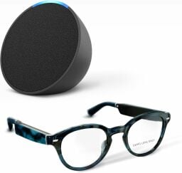 The black Echo Pop and blue tortoise colored Echo Frames.