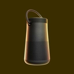 bose speaker with gold outline on black background