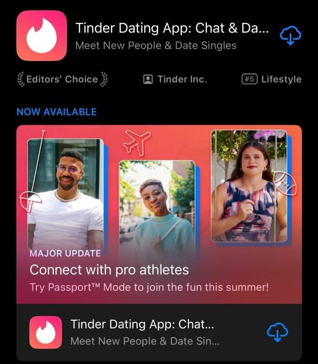 tinder in the app store