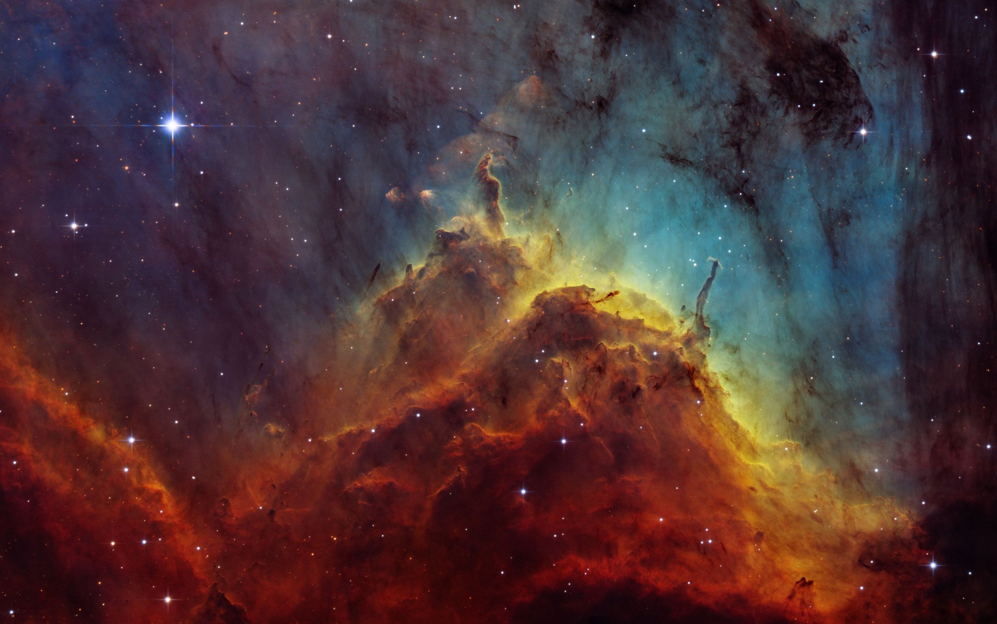 This image shows a close look at IC 5070, the Pelican Nebula.