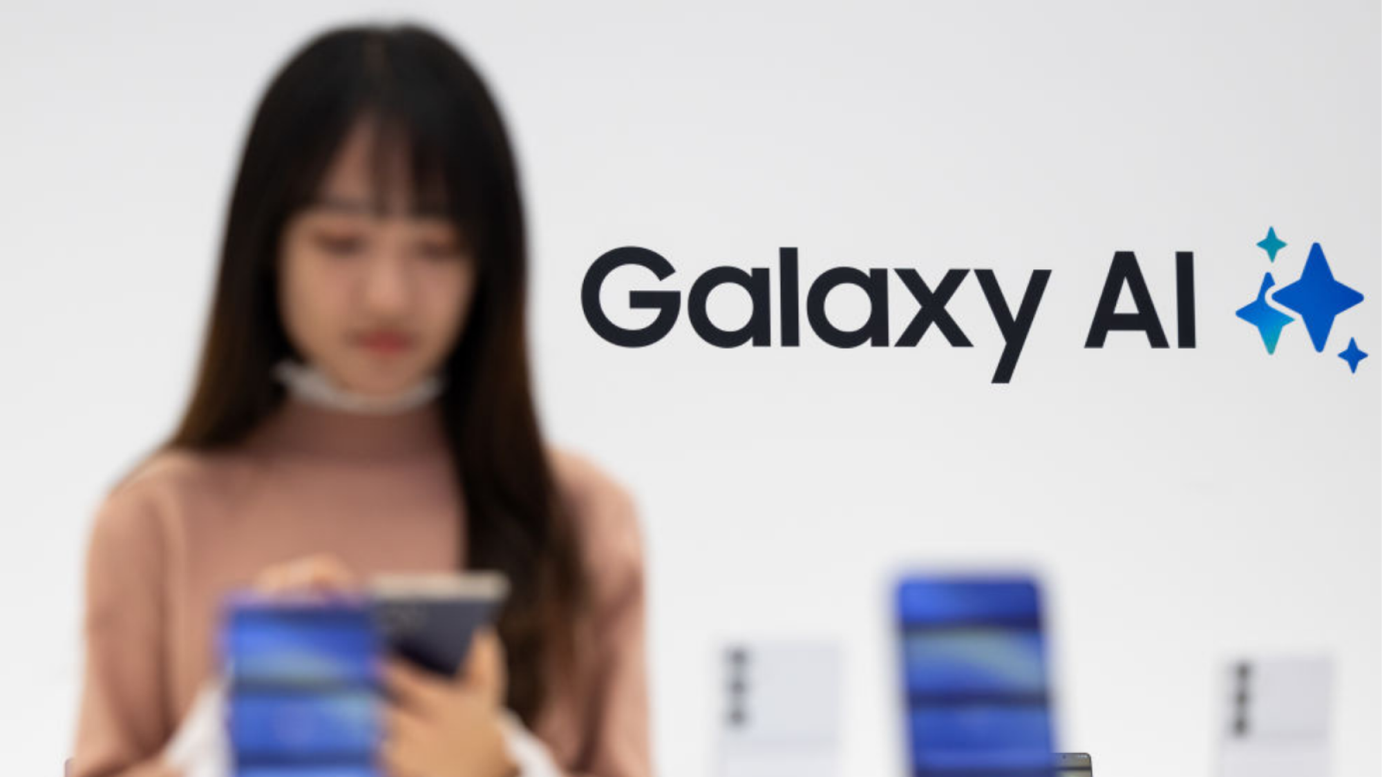 Signage for Galaxy AI during a media preview event for Samsung Electronics Co. Galaxy S24 smartphones in Seoul, South Korea, on Monday, Jan. 15, 2024. 