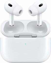 AirPods Pro earbuds coming out of charging case with open lid