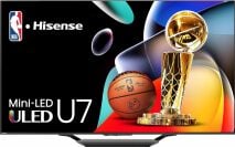 Hisense TV with basketball and trophy on colorful abstract screensaver