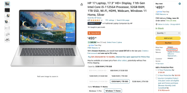 a screenshot of an hp laptop sold by a third-party seller on amazon