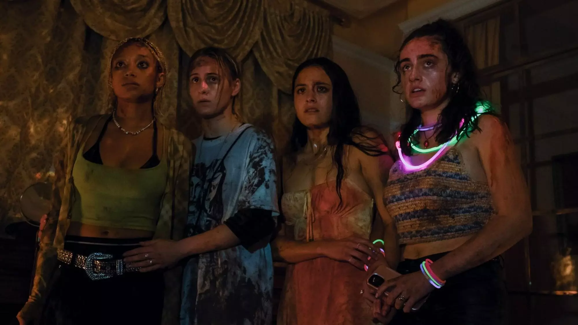 Amandla Stenberg, Maria Bakalova, Chase Sui Wonders, and Rachel Sennott in "Bodies Bodies Bodies."