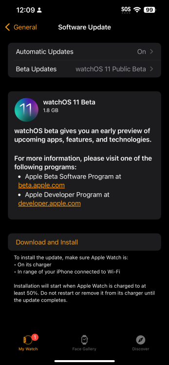 watchOS 11 public beta install page