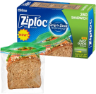 a box of ziploc bags with a sandwich in front of it