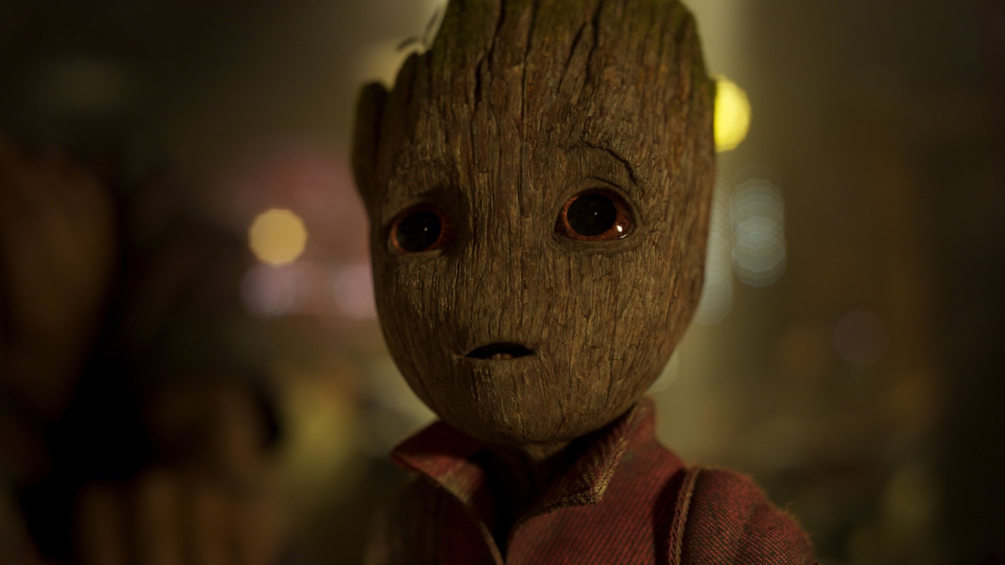 A close up of Baby Groot, an anthropomorphized tree creature.