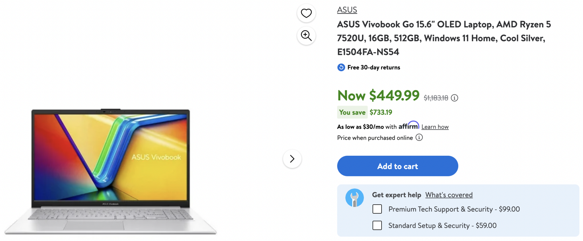 a screenshot of a laptop listing at walmart