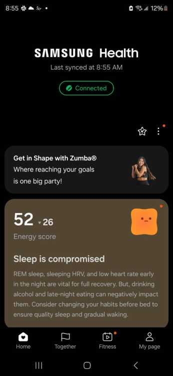 Samsung Galaxy Ring sleep tracking on Samsung Health app