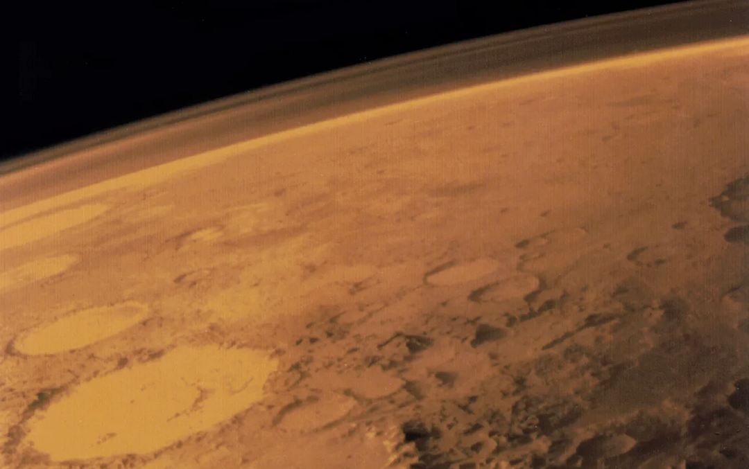 NASA's Viking 1 orbiter captured this view of Mars and its atmosphere in June 1976,