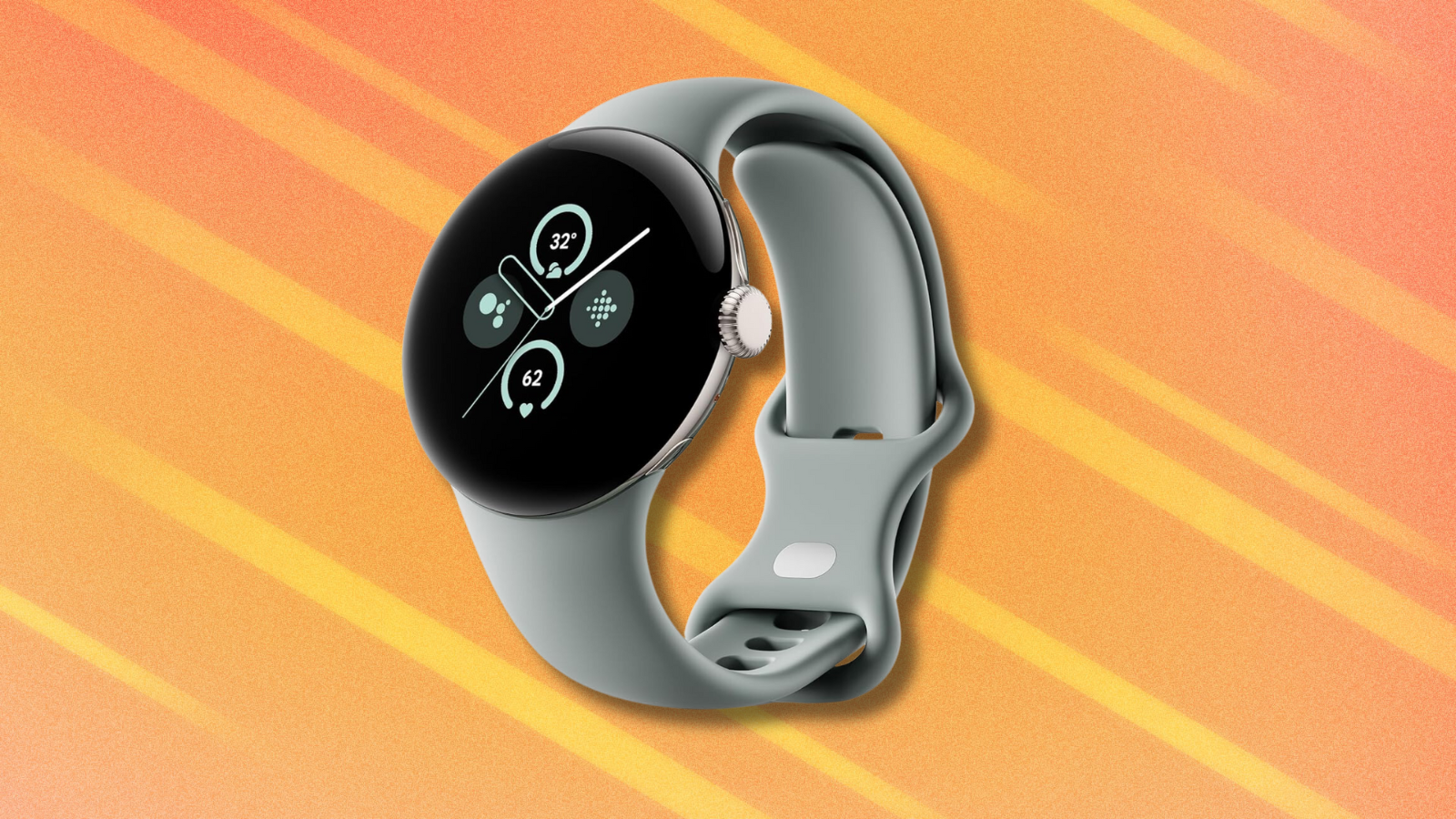 Google Pixel Watch 2 on orange abstract background