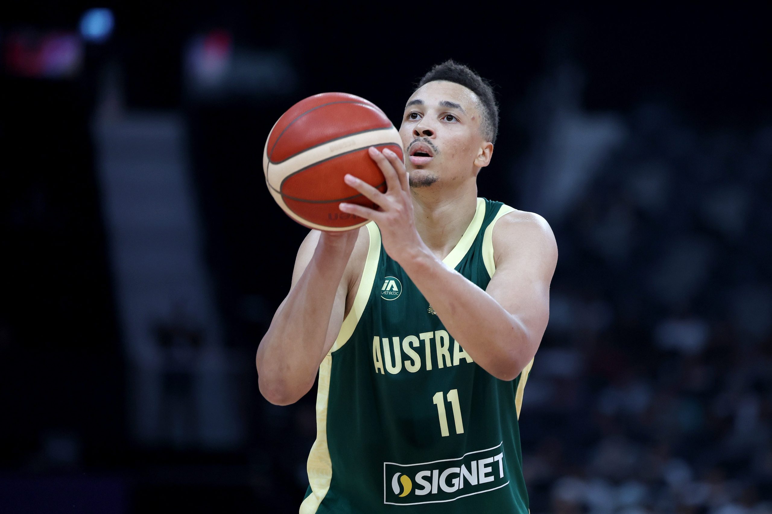  Dante Exum of Australia shoots a free throw 