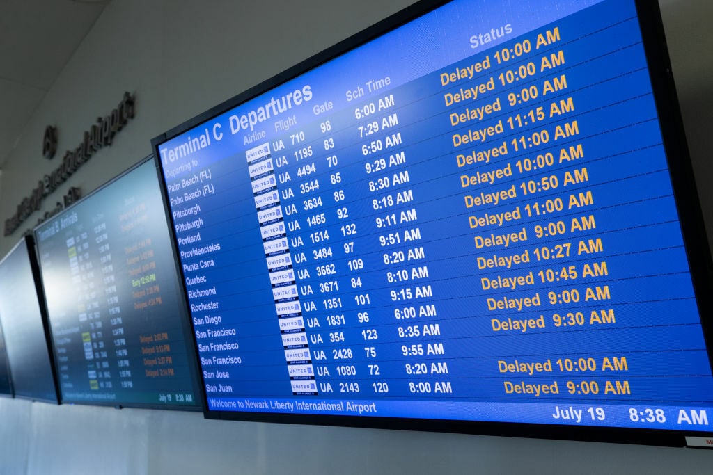 Flight delays on a Delta flight chart due to Crowdstrike outage