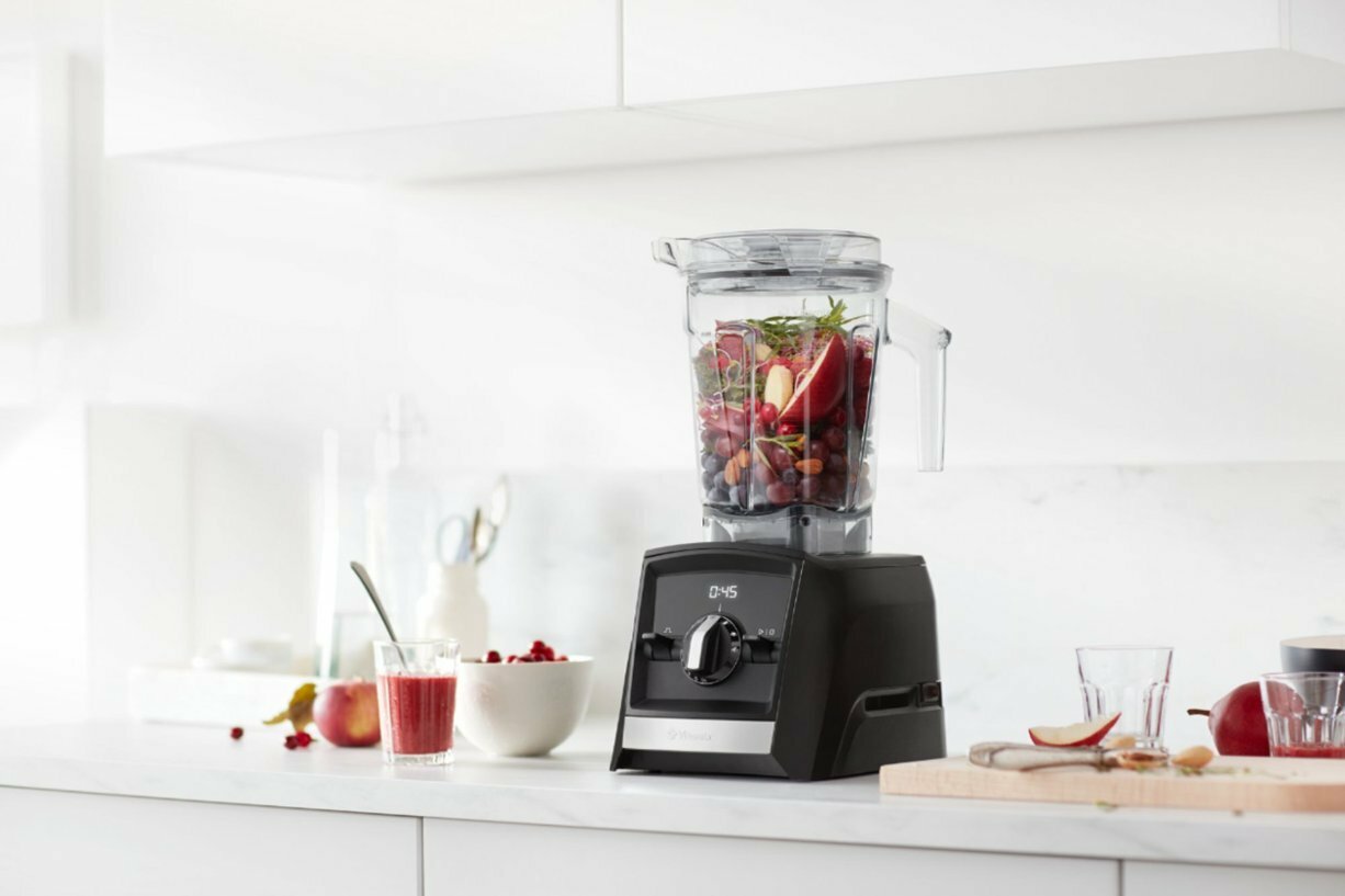 a vitamix ascent a2500 blender sits on a white kitchen countertop