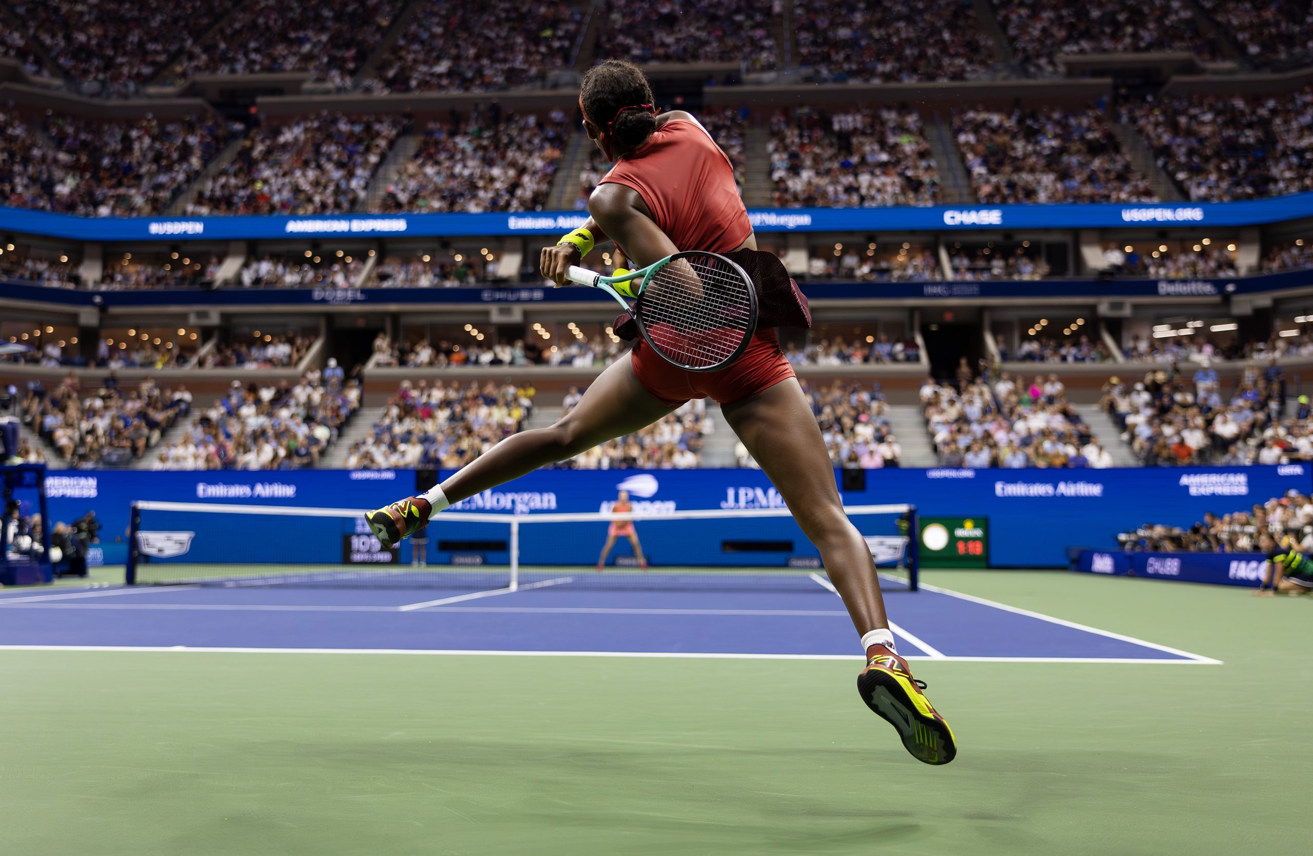 Coco Gauff of the United States returns a shot