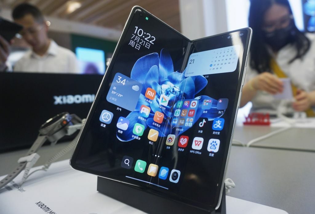 Mi MIXFold4 foldable phone on display in China