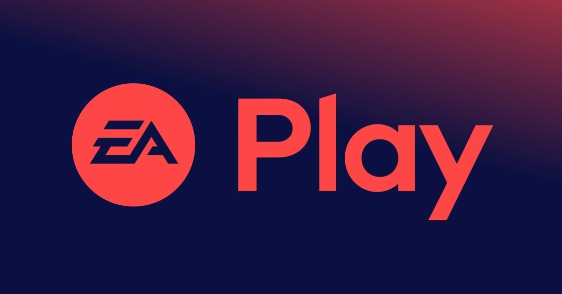 EA Play logo in red on dark purple and red background