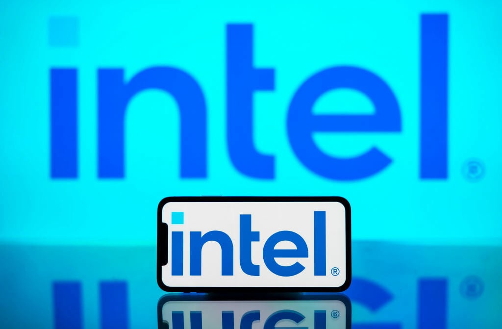 Intel logo on phone screen