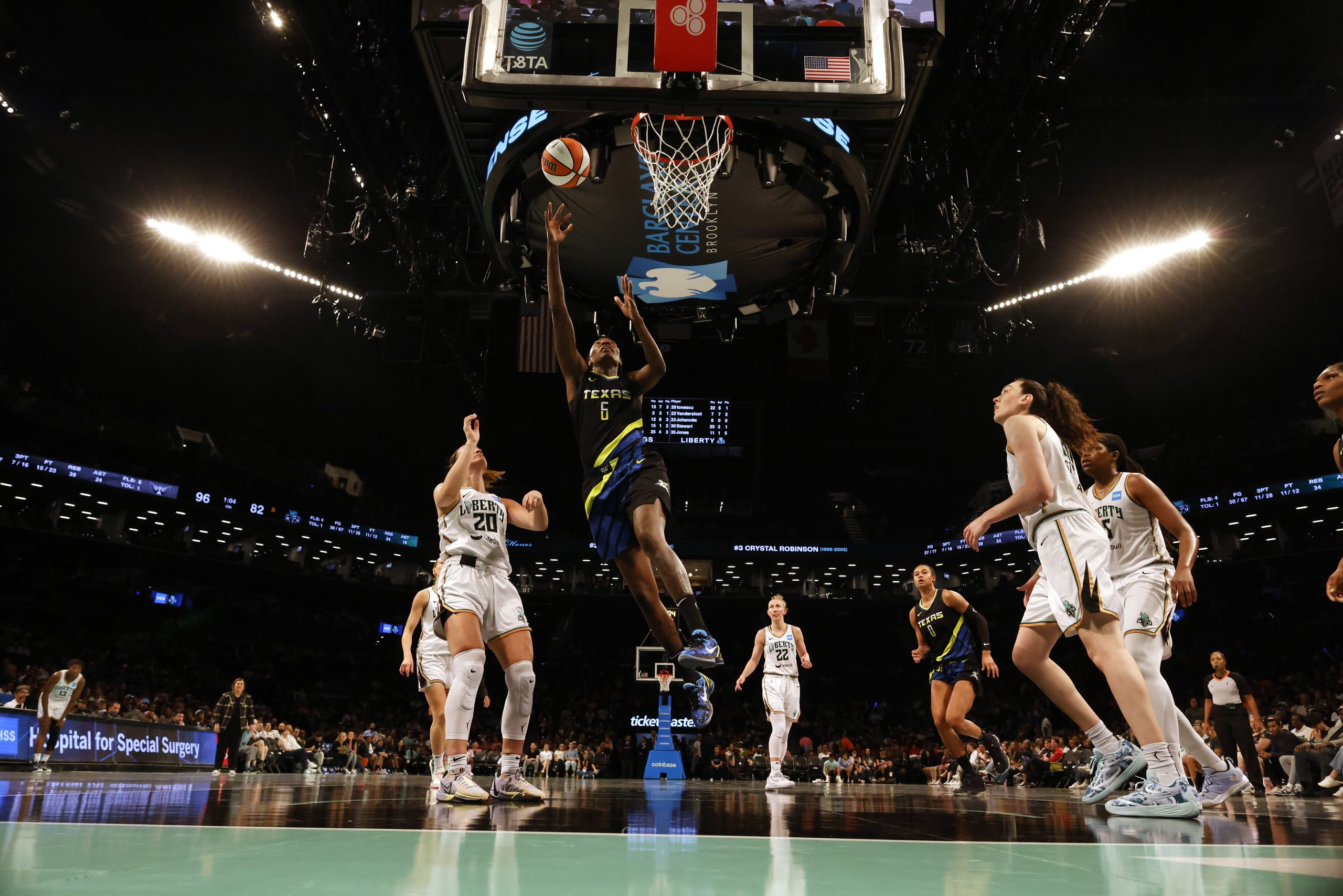 Natasha Howard #6 of the Dallas Wings shoots against the New York Liberty