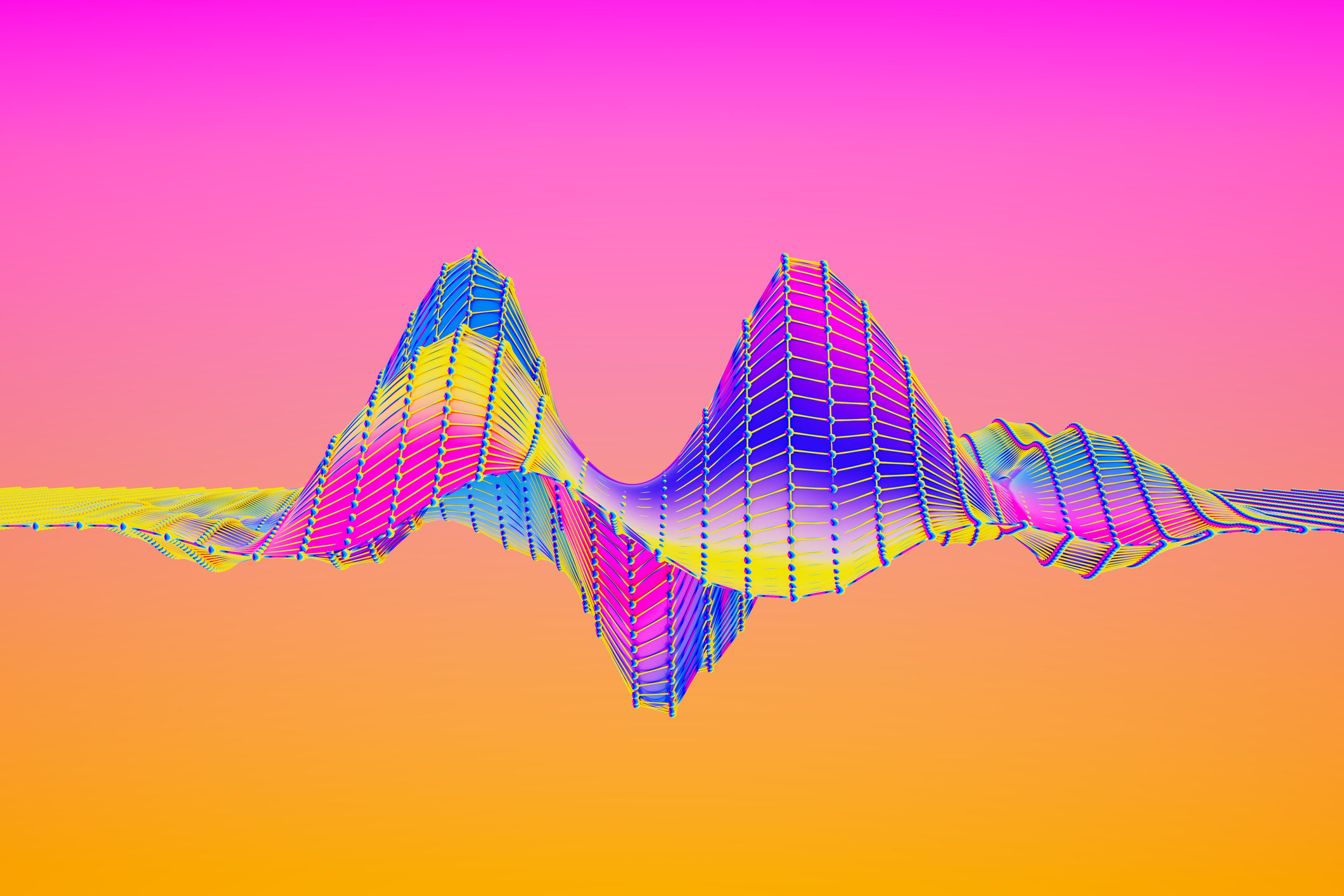 Digital generated image of abstract multicolored curve chart of soundwave on color background visualising activity and analysing process.