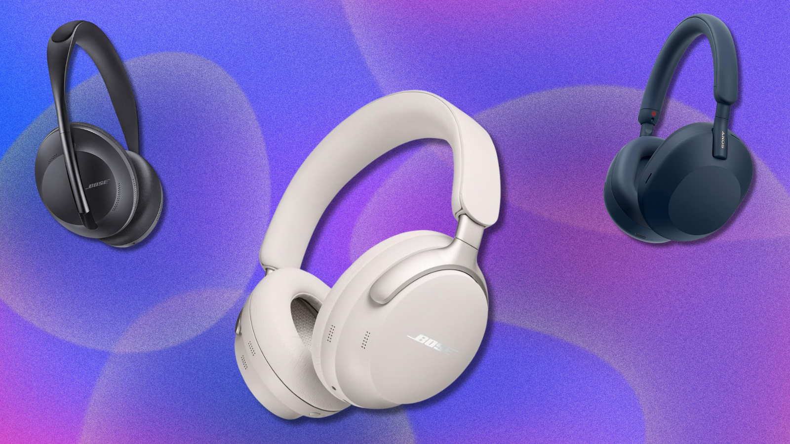 Headphones on purple abstract background