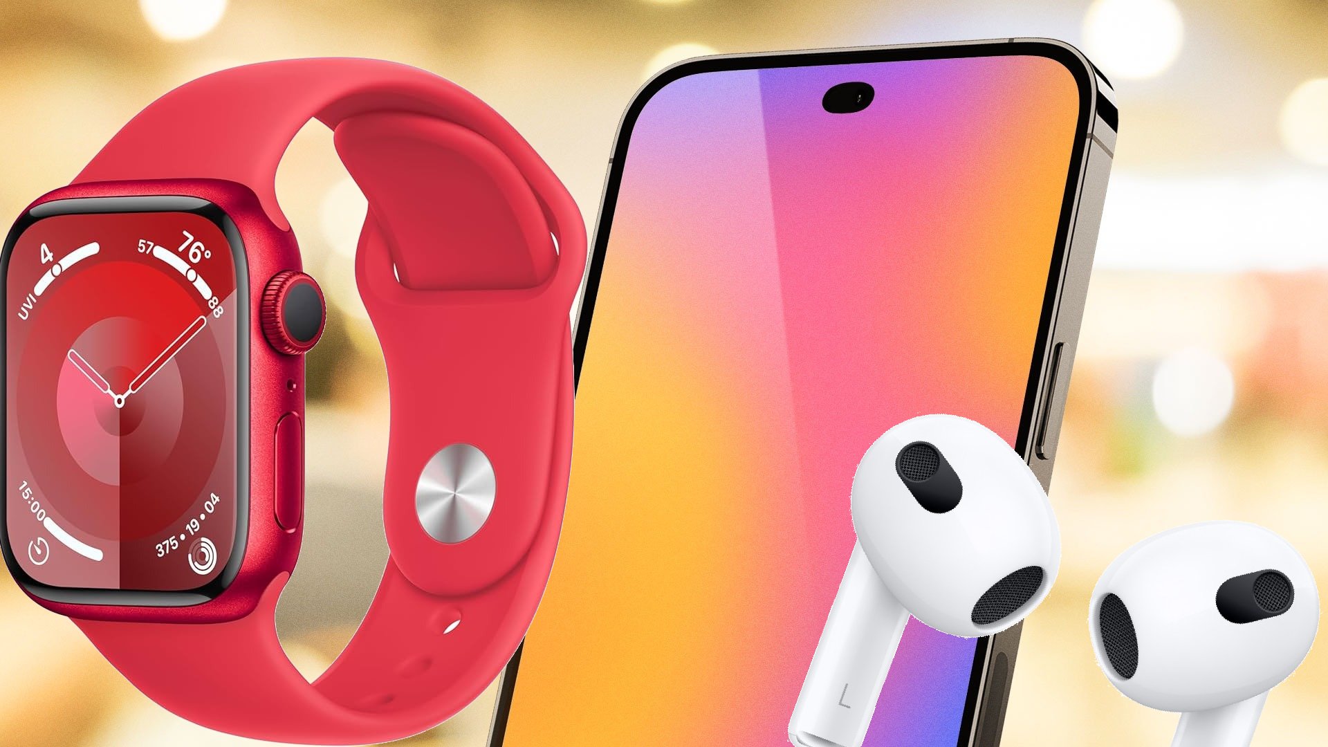 iPhone 16, Apple Watch, and AirPods composite