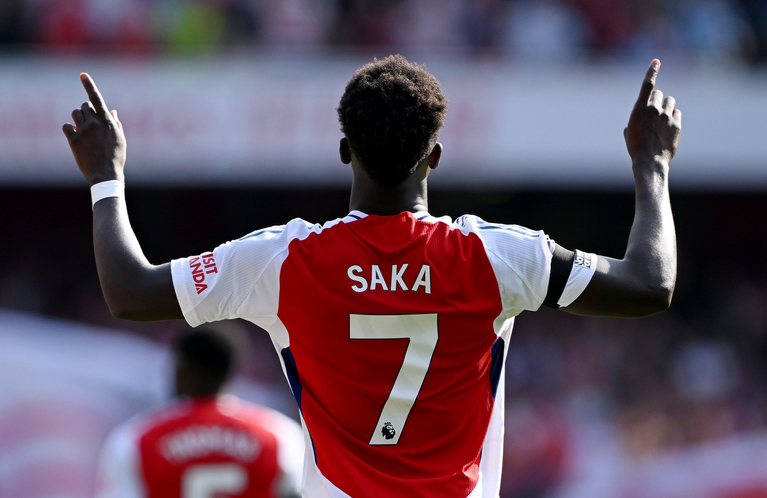 Bukayo Saka of Arsenal celebrates scoring