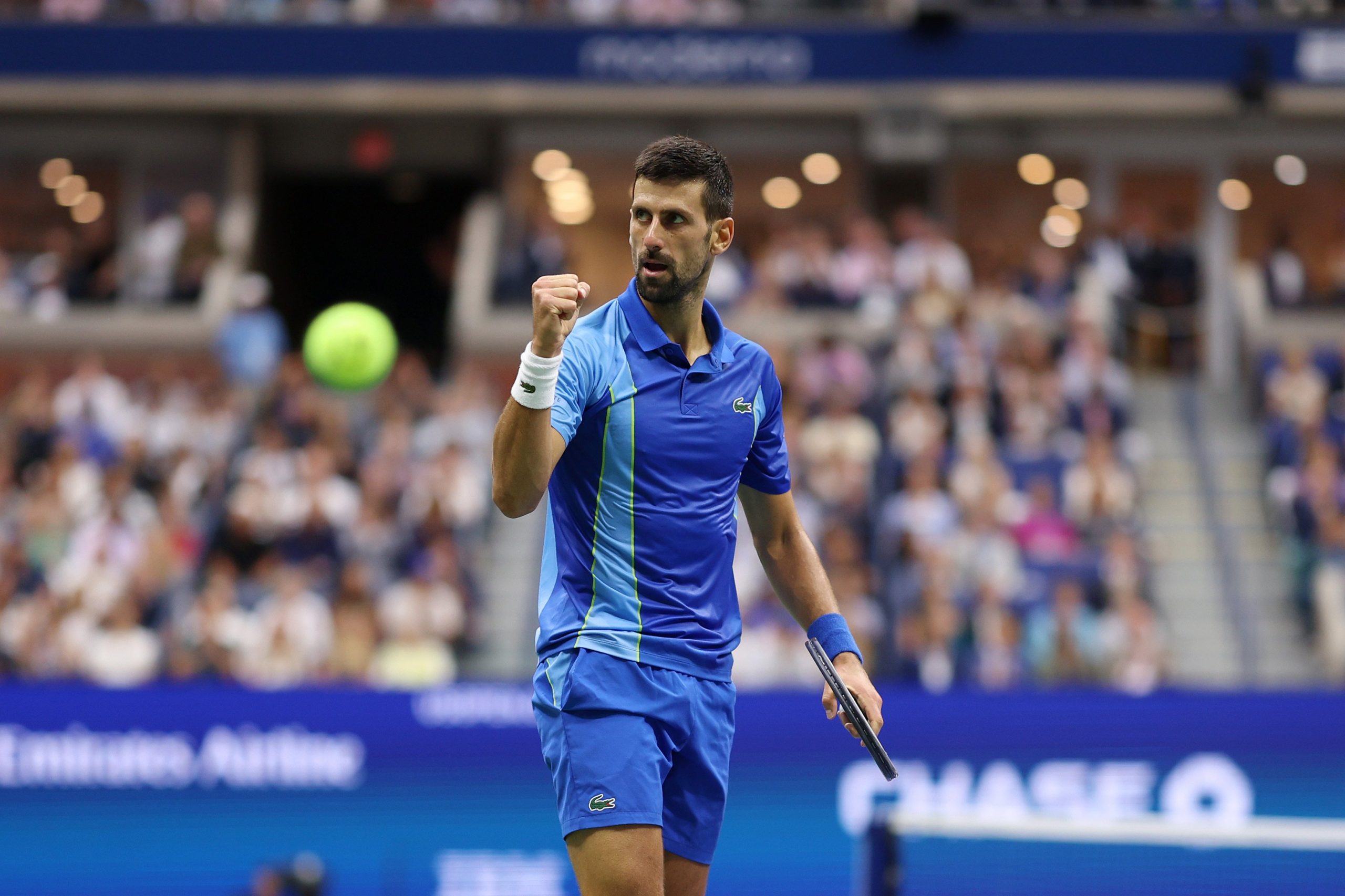 Novak Djokovic of Serbia celebrates a point