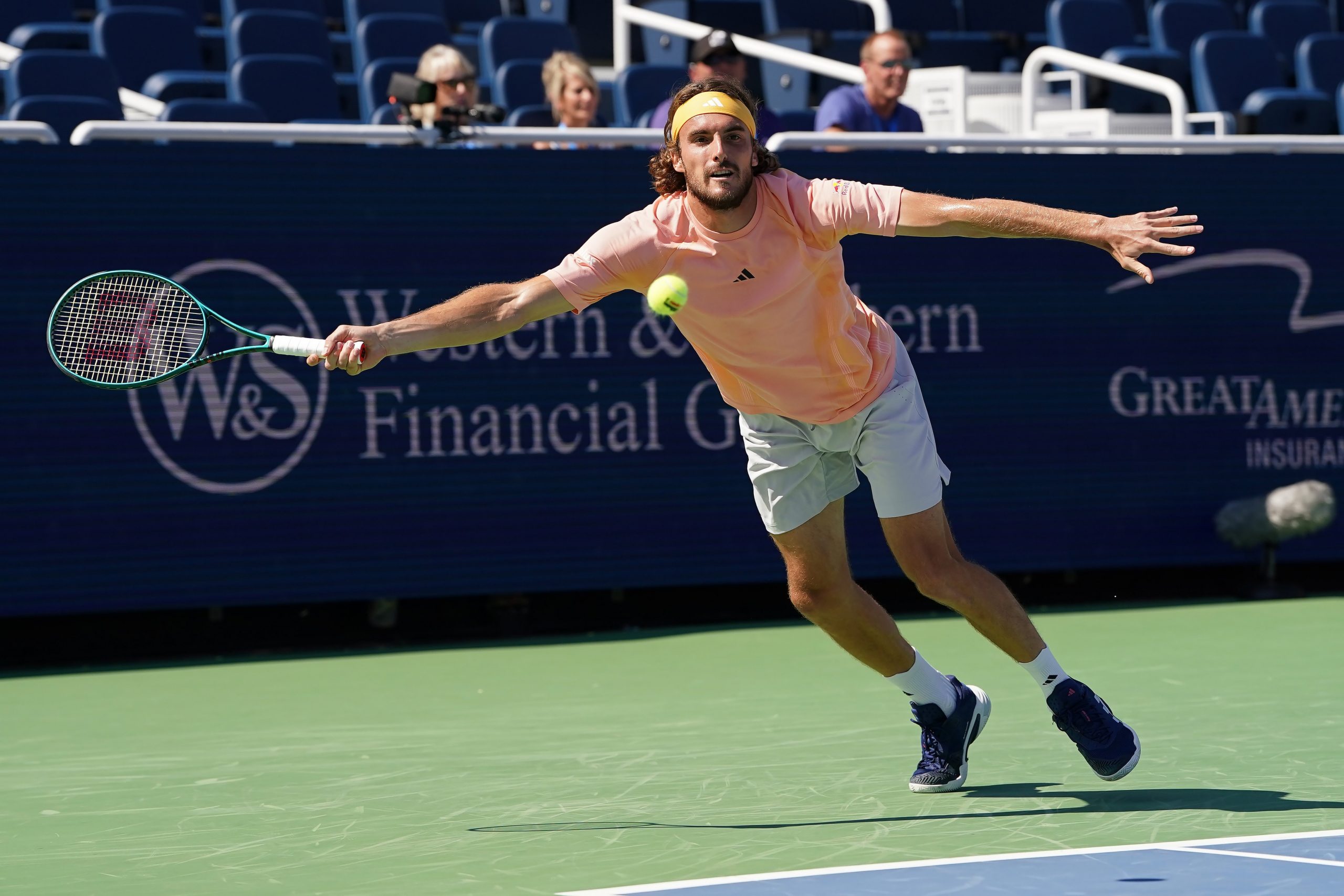 Stefanos Tsitsipas of Greece attempts to play a forehand