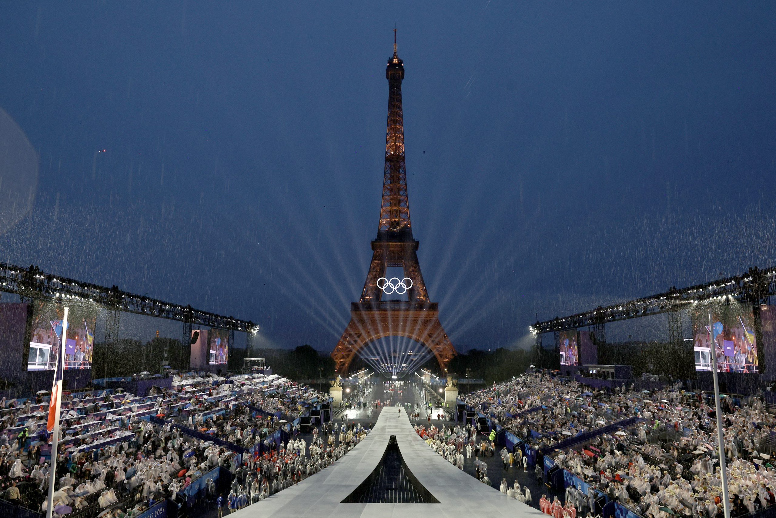 Eiffel Tower and the Place Du Trocadero during the opening ceremony of the Olympic Games Paris 2024 