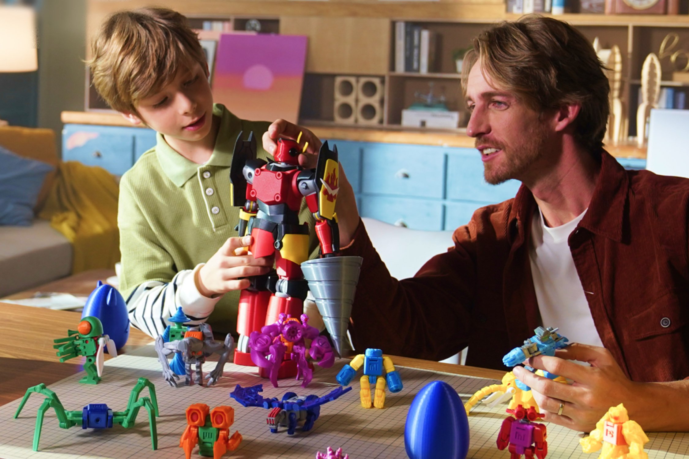 Father and son with toys.