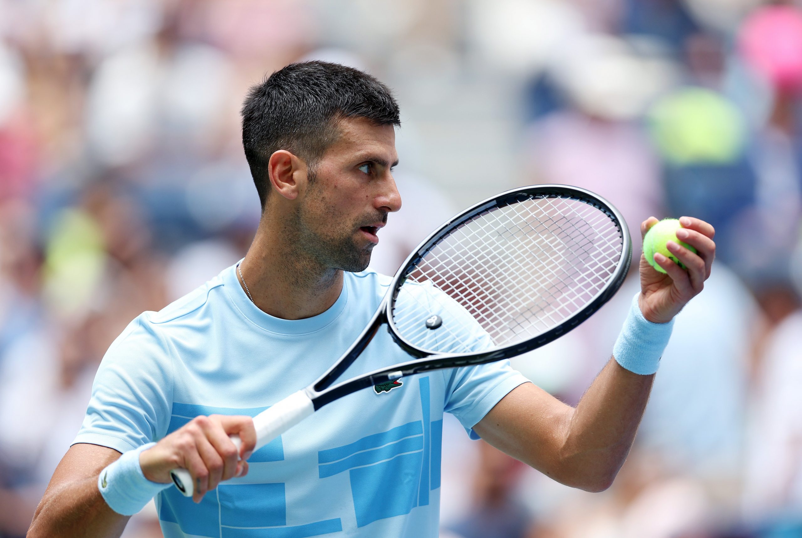 Novak Djokovic of Serbia practices