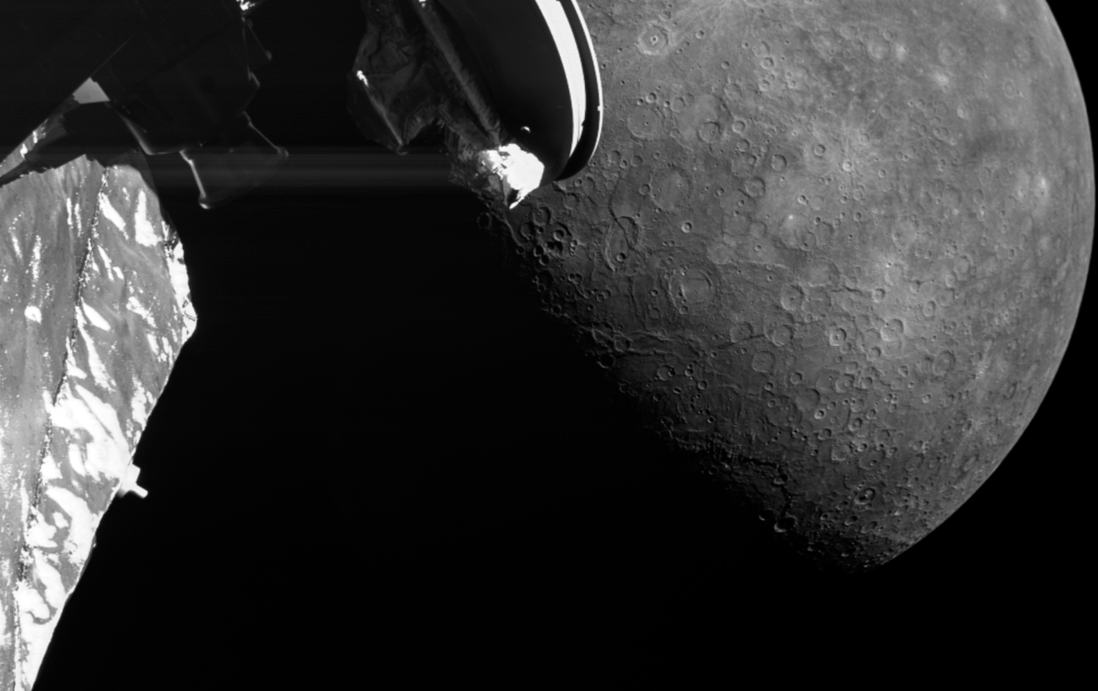 The BepiColombo mission snapped this image of Mercury during a flyby in June 2023.