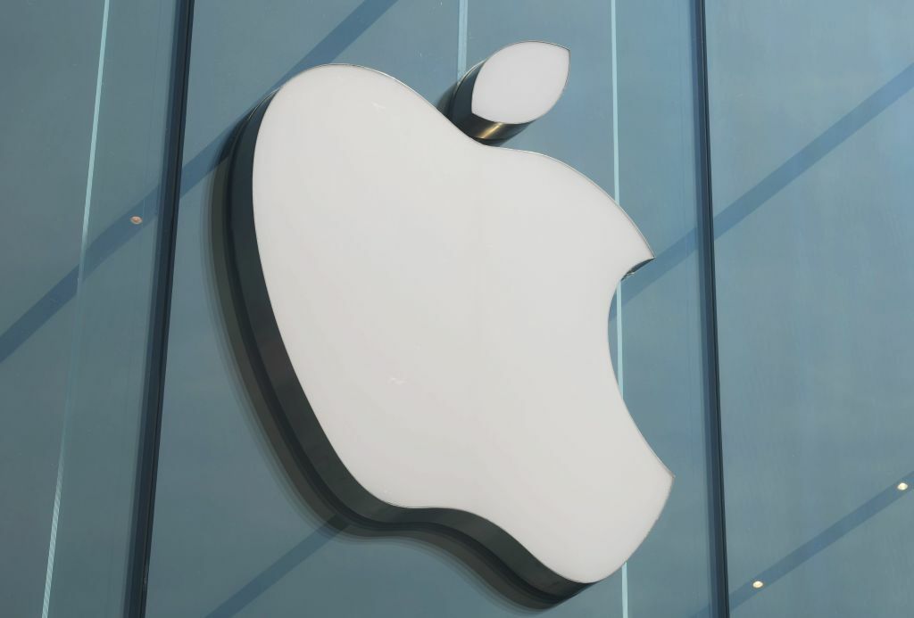 Apple logo on glass building