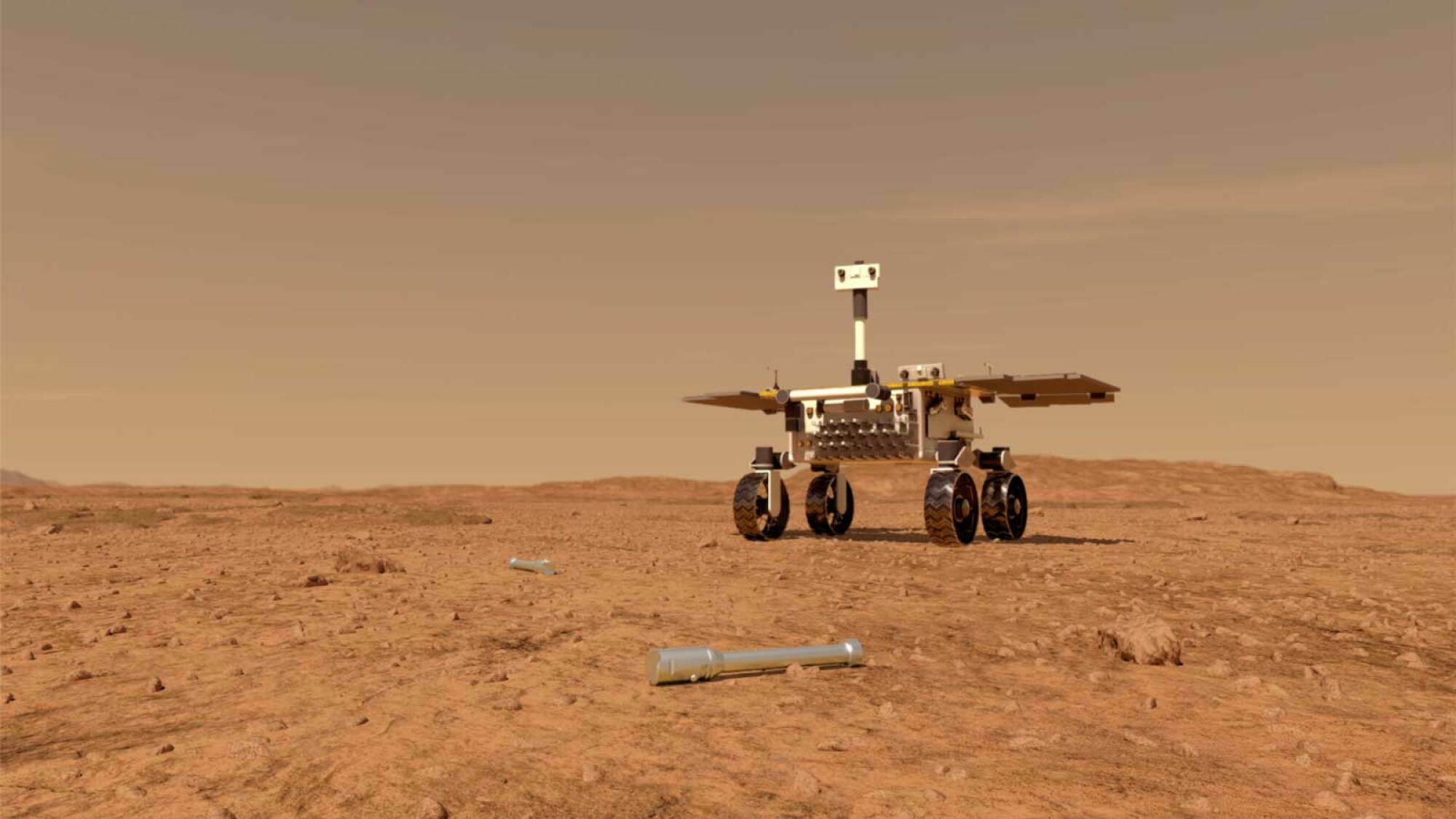 Perseverance rover dropping sample tubes on Mars