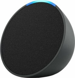 An Amazon Echo Pop in black