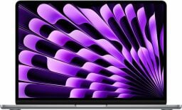 Apple MacBook Air laptop with purple and black screensaver