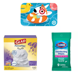 Target GiftCard and cleaning products on white background