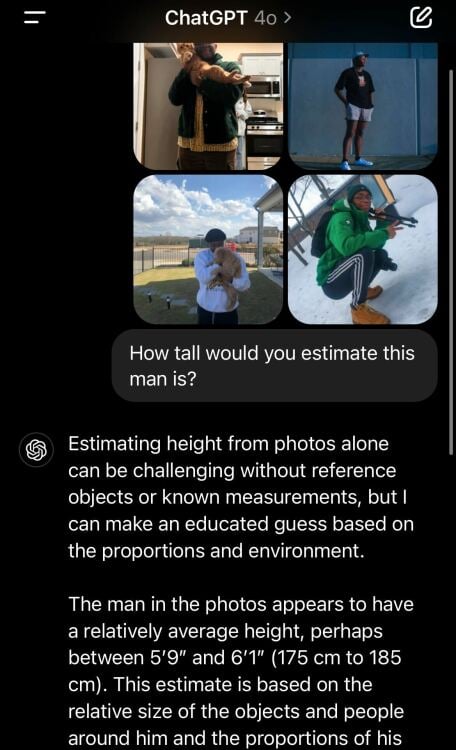 photo of chatgpt screen being asked to guess the height of man's pictures