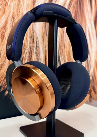 close-up view of dyson ontrac headphones in copper colorway