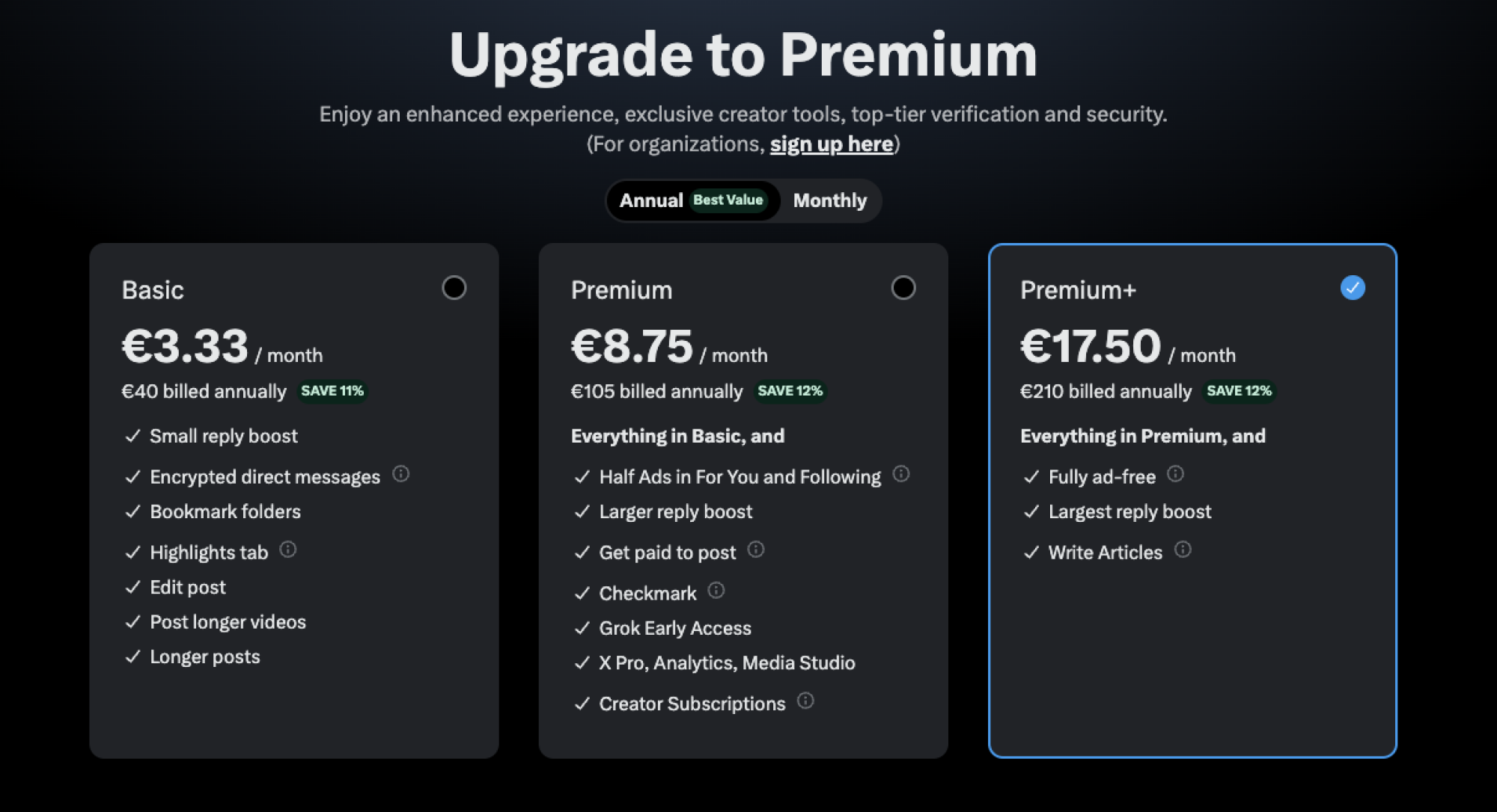 X Twitter subscription tiers