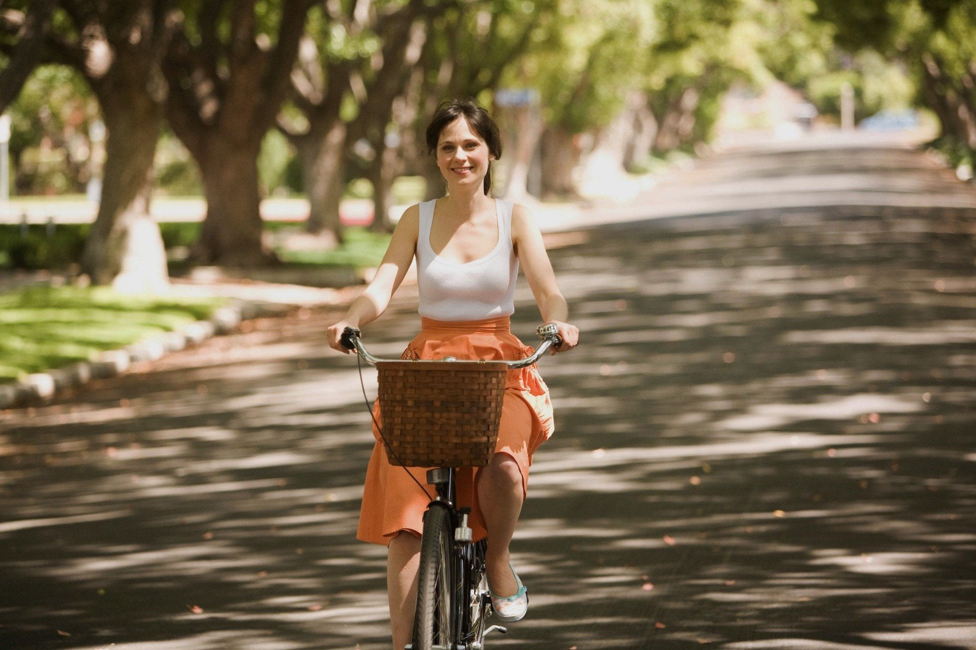 Zooey Deschanel rides a bike in "(500) Days of Summer."