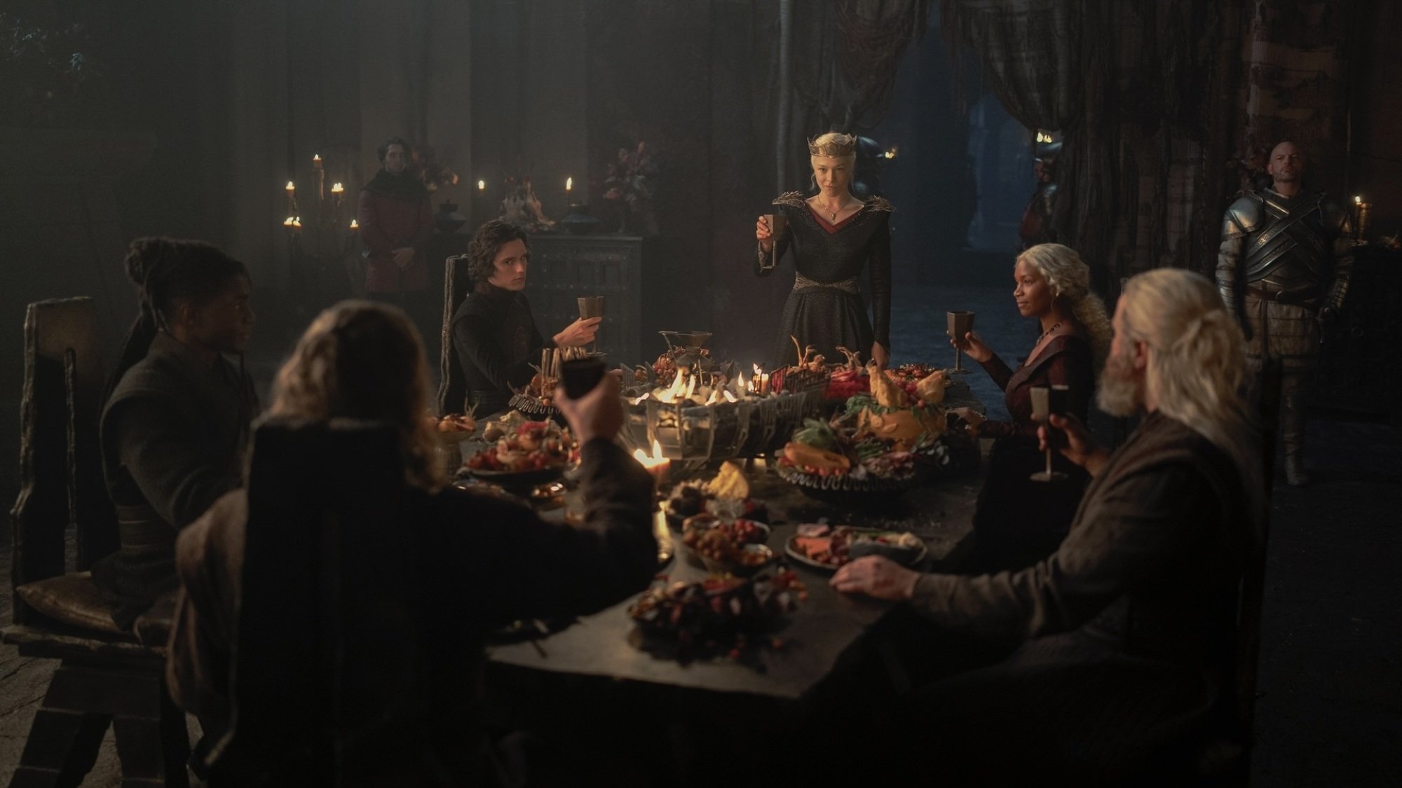 Rhaenyra Targaryen raises a glass to her dragonriders.