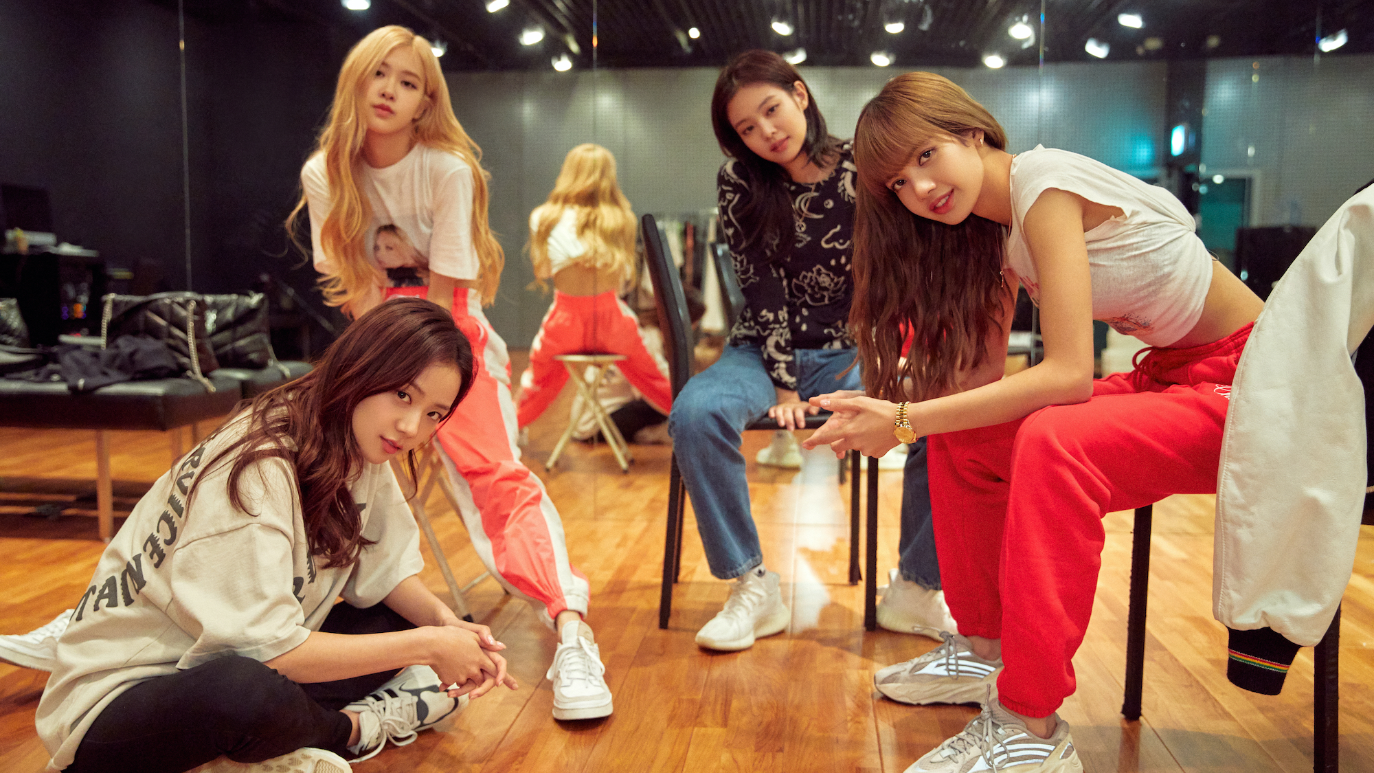 BLACKPINK pose in the studio.