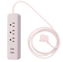 Rose-colored power strip with 3 outlets.