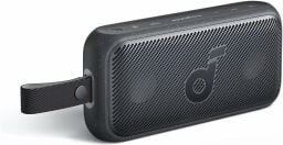 a black portable speaker on a white background