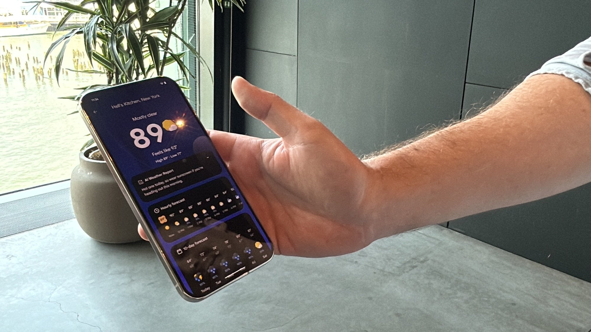 The AI-powered weather app on a Google Pixel phone