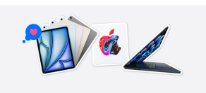 A graphic showing Apple iPads and MacBooks with an Apple gift card